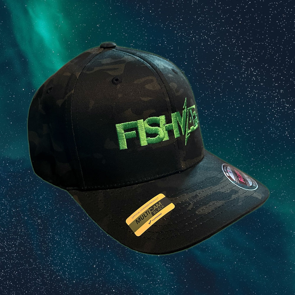 FishyAF Logo Flexfit Fitted Hat - Black Camo/Green