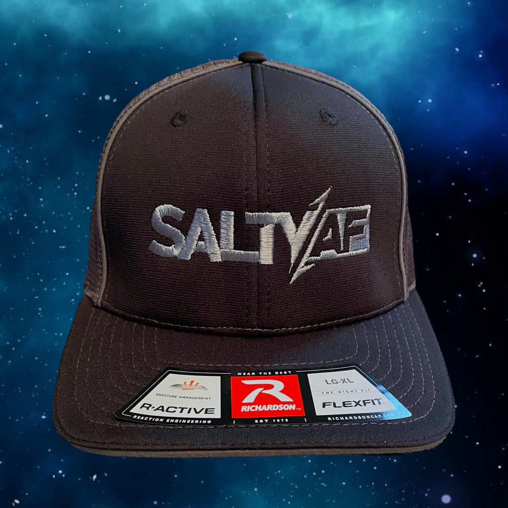 SaltyAF Logo Flexfit Fitted Hats - Charcoal/Black