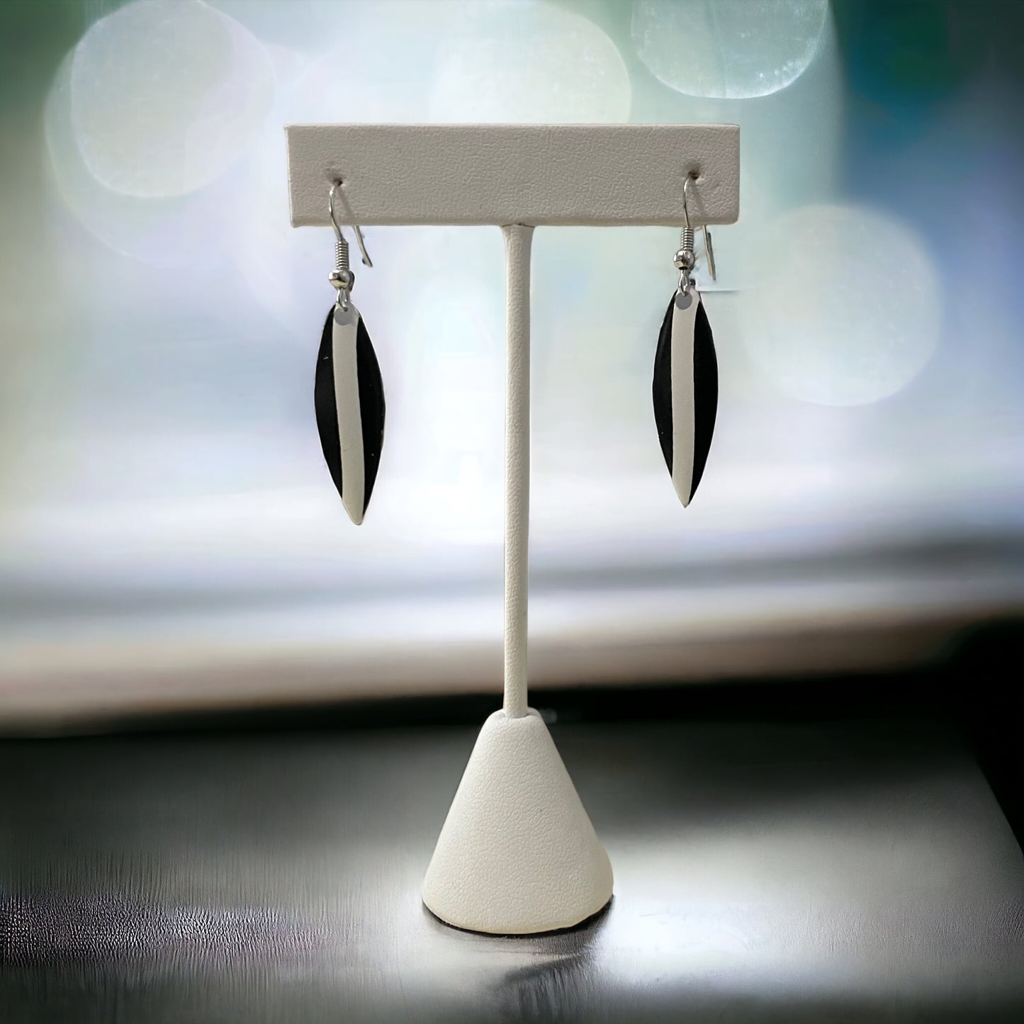 Willow Spinner Blade Earrings - Black/White Stripe