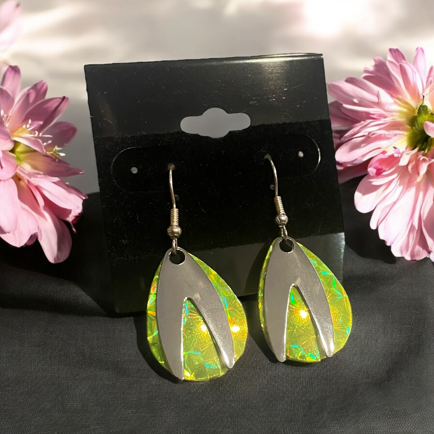 Dakota Layered Spinner Blade Earrings - Holo Seagrass