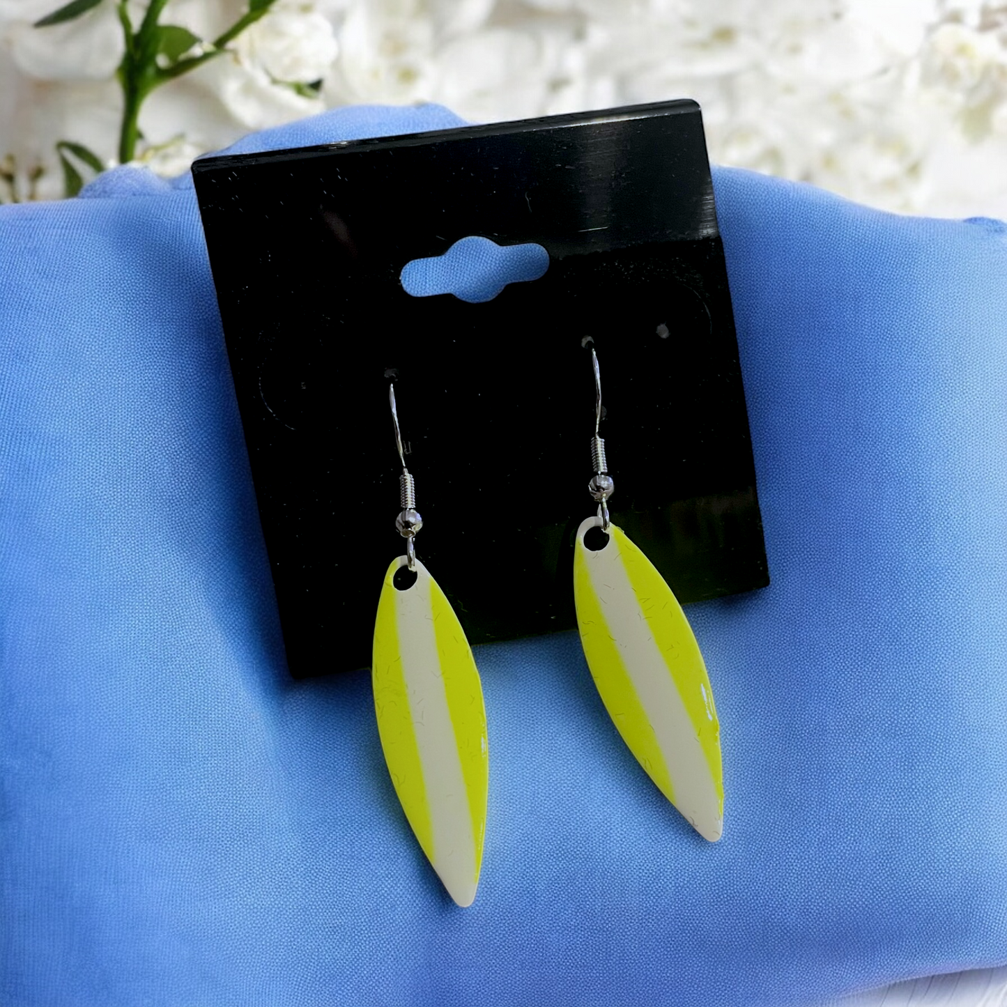 Willow Spinner Blade Earrings - Yellow/White Stripe