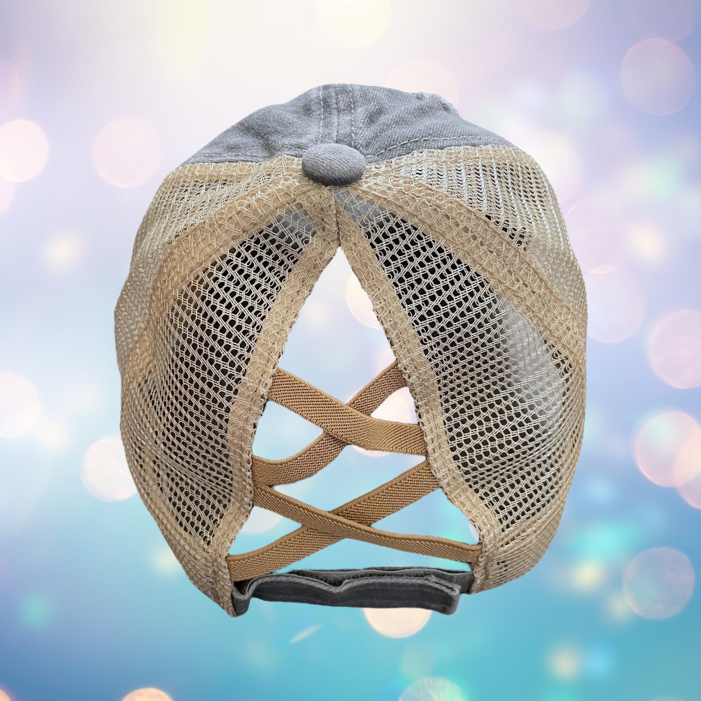 Ladies Silhouette Distressed Ponytail Hat - Khaki/Blue