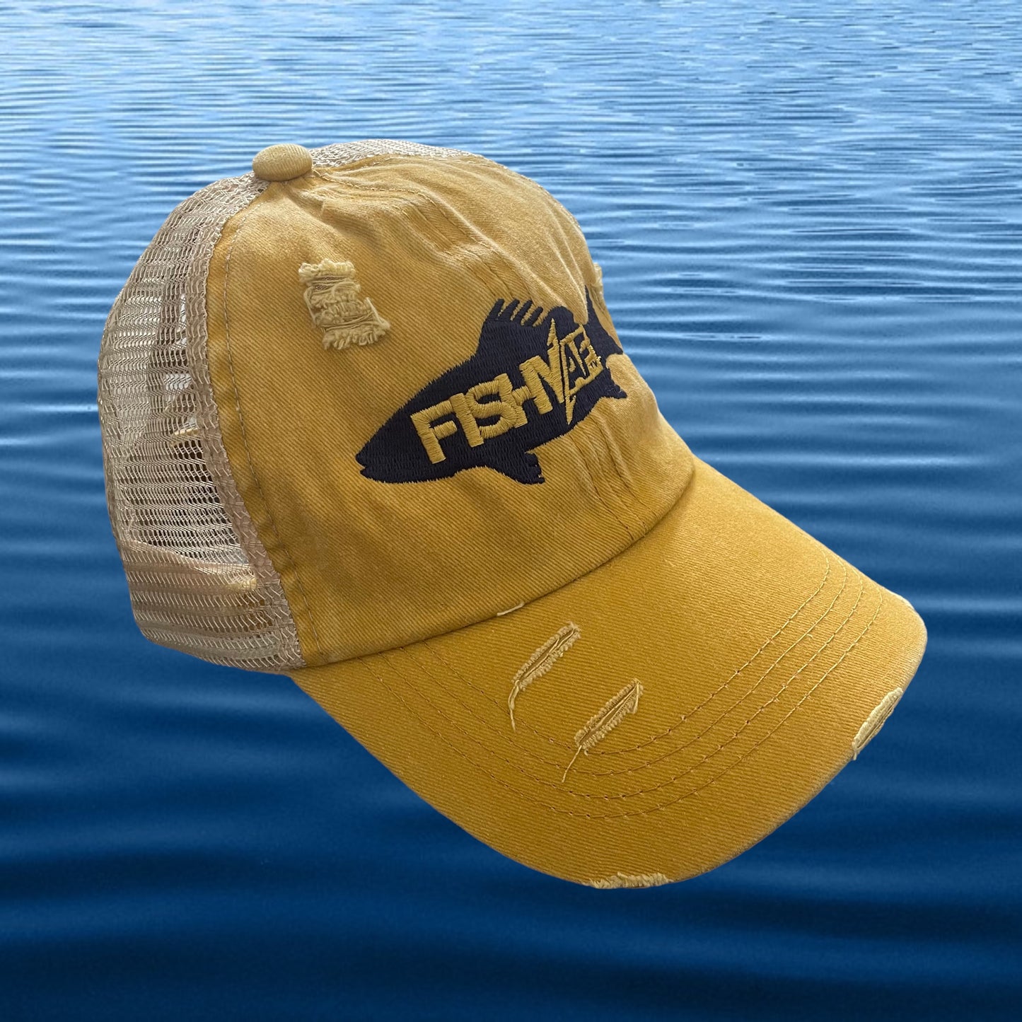Ladies Silhouette Distressed Ponytail Hat - Sunflower/Navy