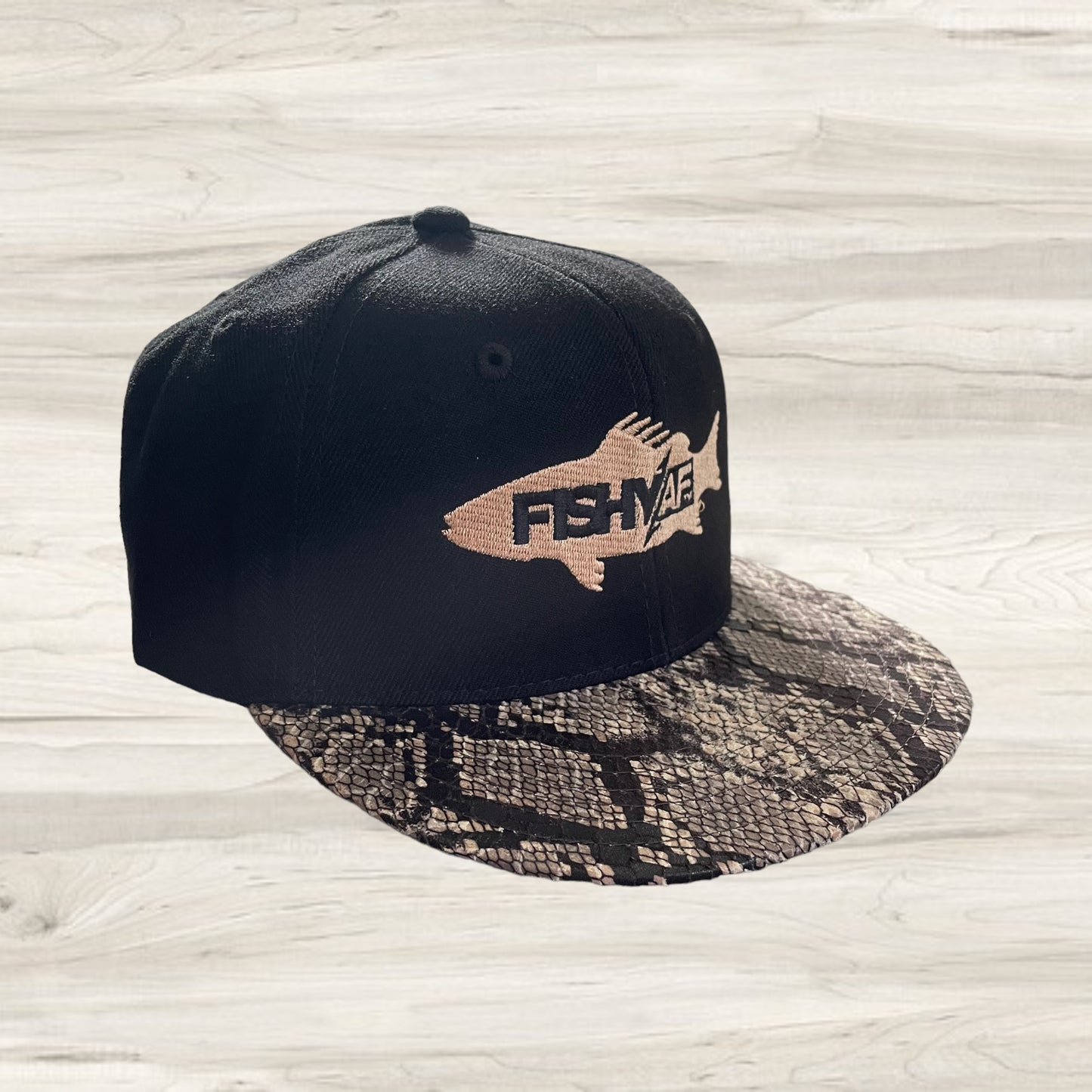 FishyAF Silhouette Flat Brim Snapback - Brown Snake