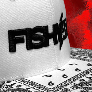 FishyAF Logo Flat Brim Snapback - White Bandana