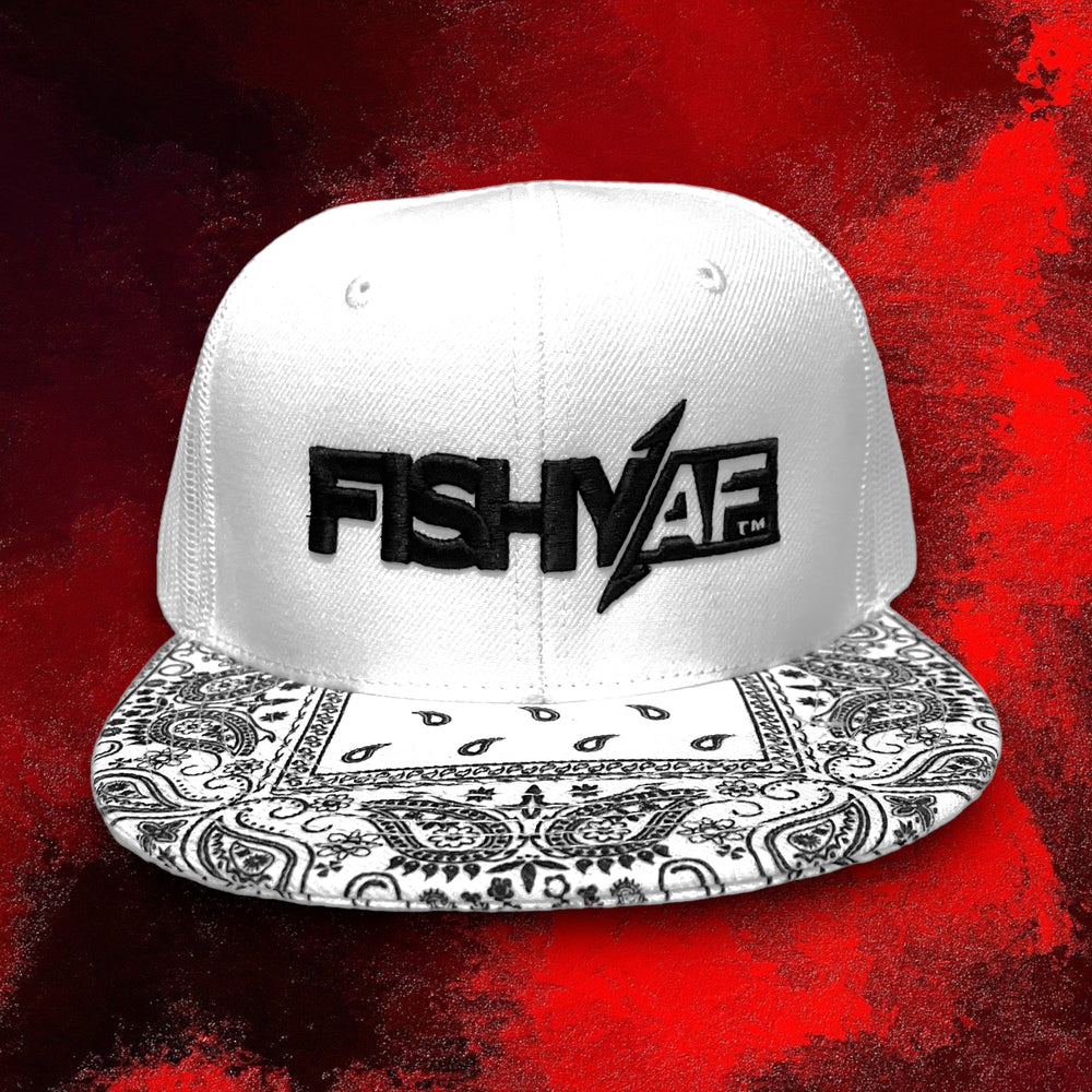 FishyAF Logo Flat Brim Snapback - White Bandana