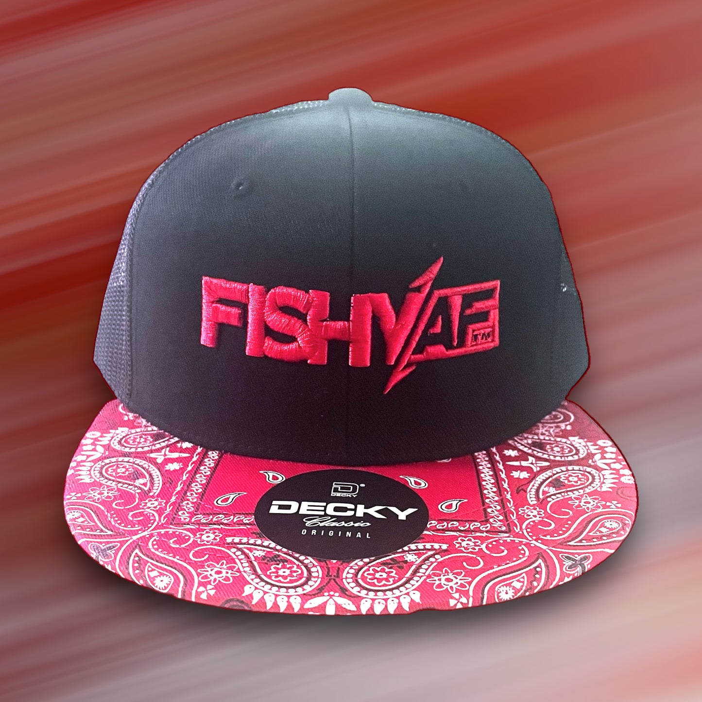3D FishyAF Logo Flat Brim Snapback - Red Bandana