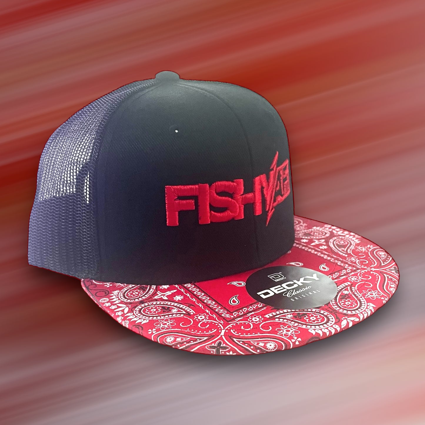 3D FishyAF Logo Flat Brim Snapback - Red Bandana