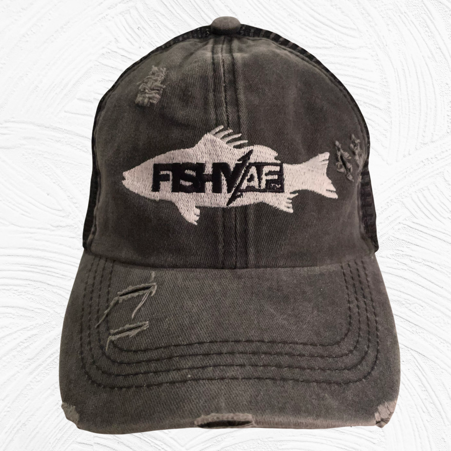 Ladies Silhouette Distressed Ponytail Hat - Black/Gray