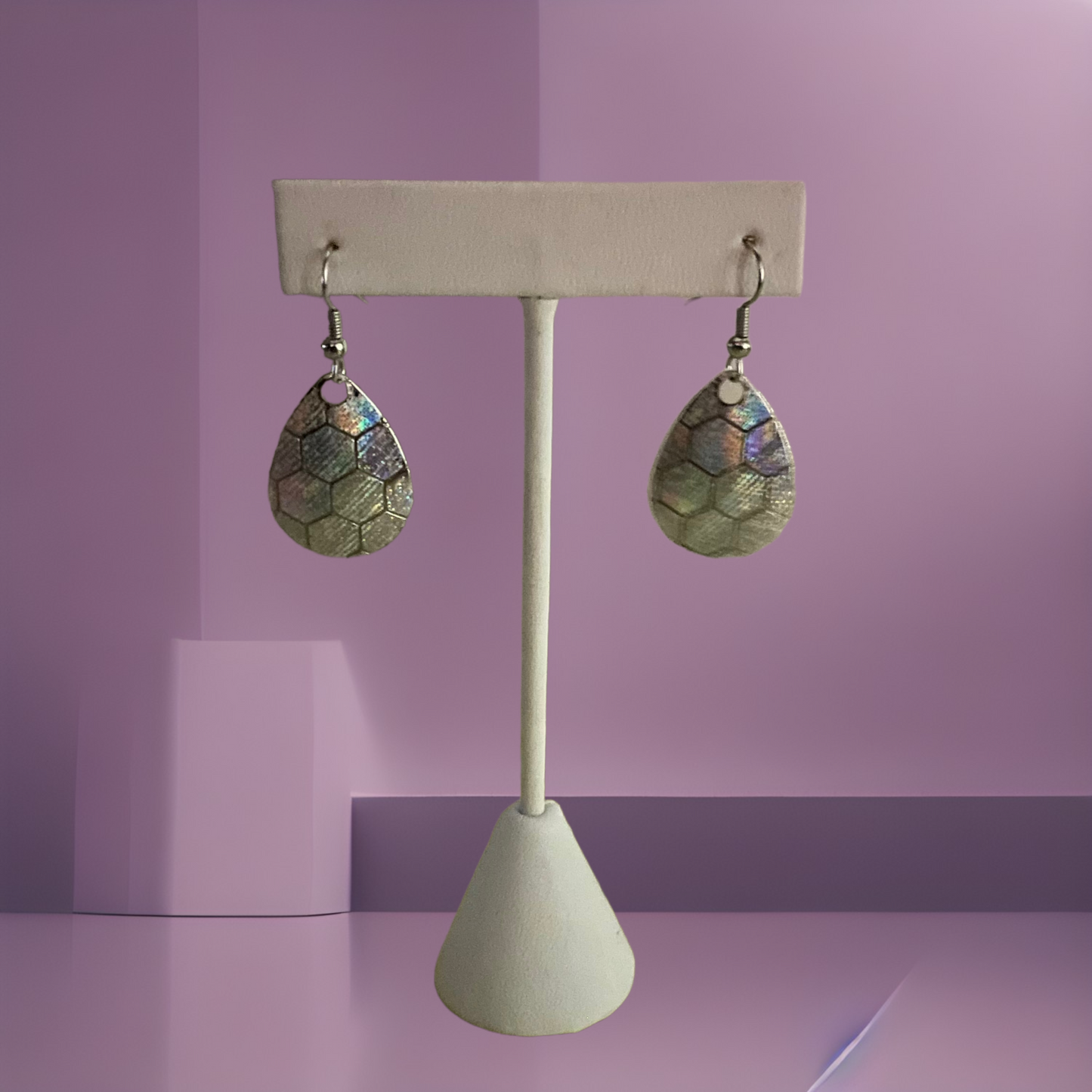 Spinner Blade Earrings - Honeycomb Silver