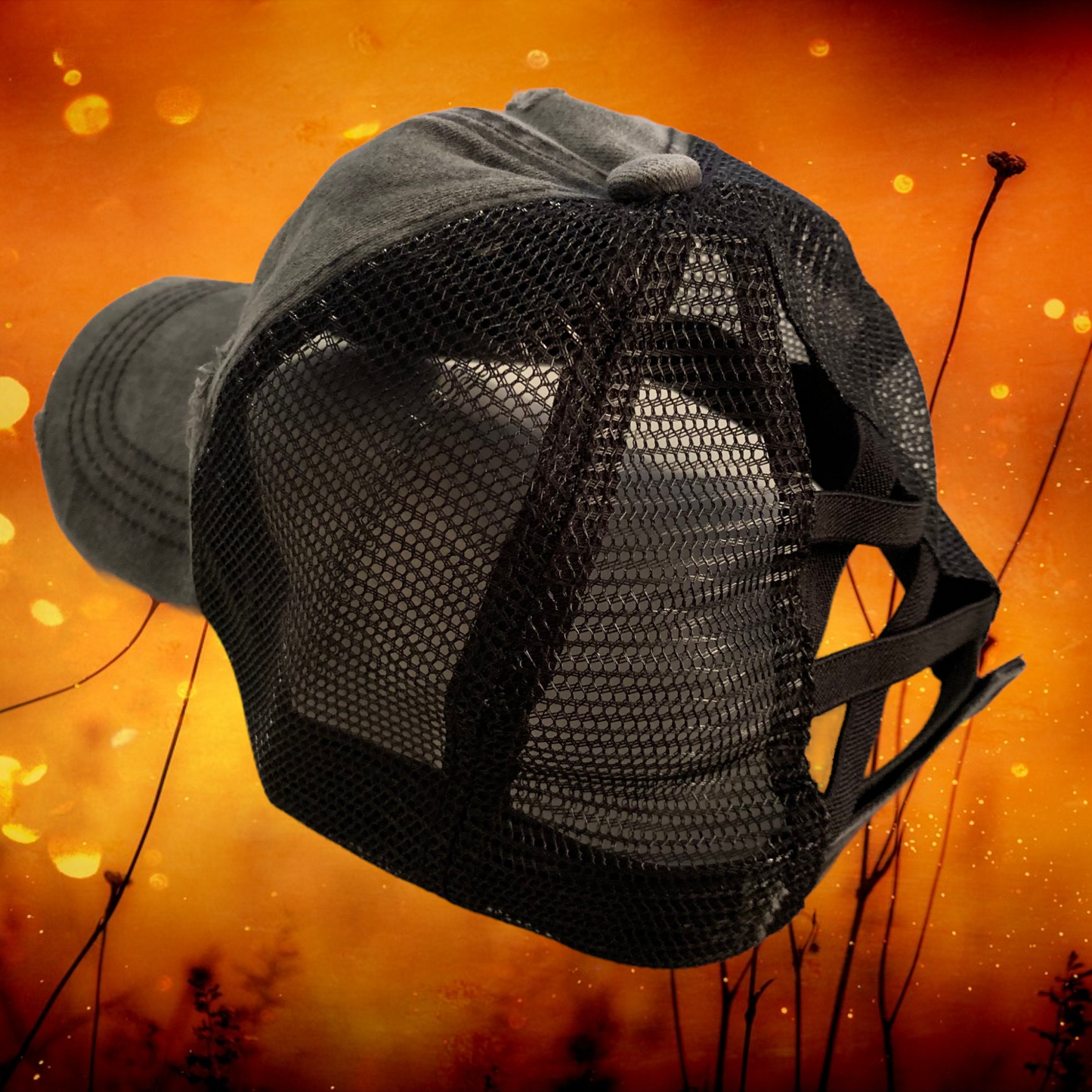 Ladies FishyAF Distressed Ponytail Hat - Black/Gray