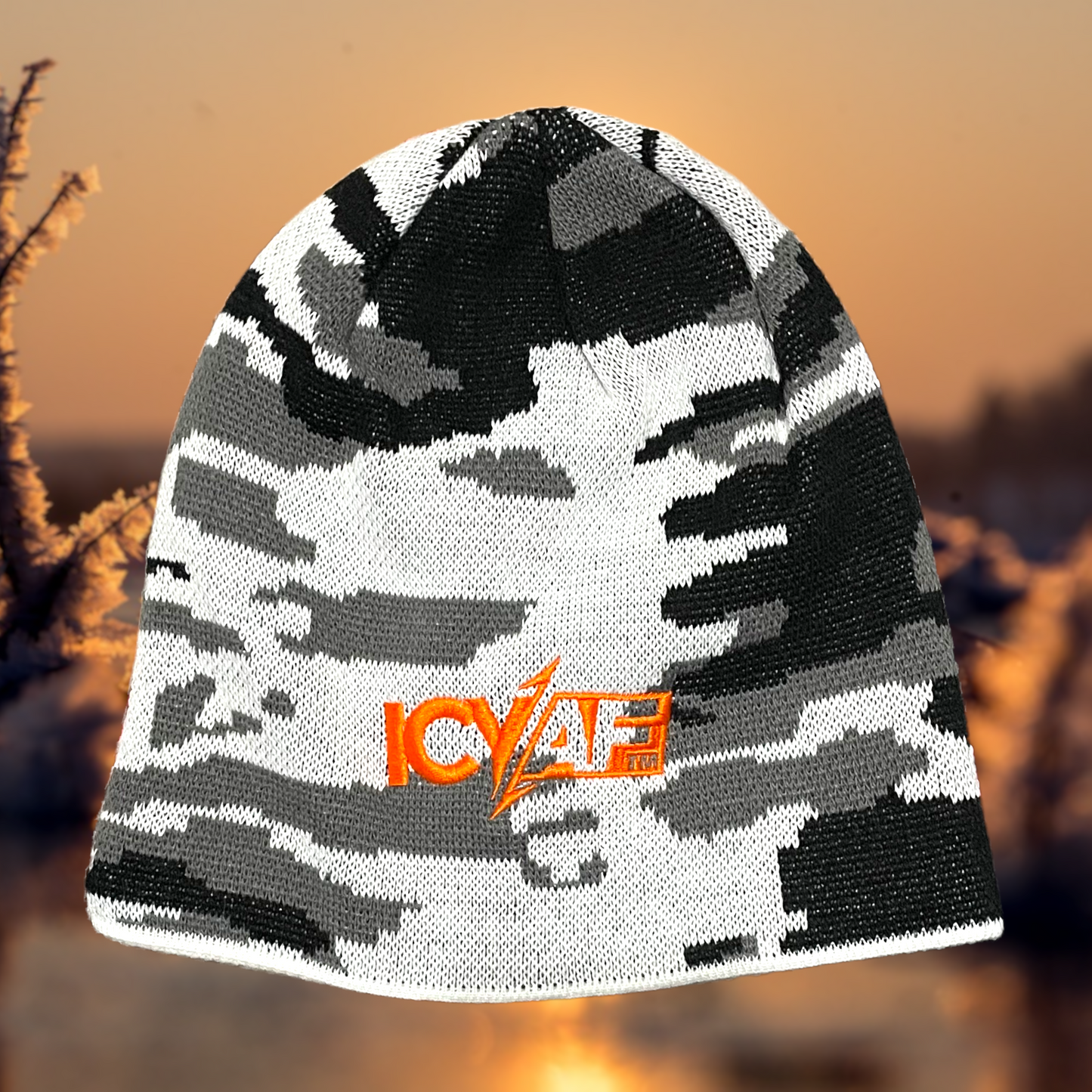 IcyAF Knit Beanie - White Camo/Orange
