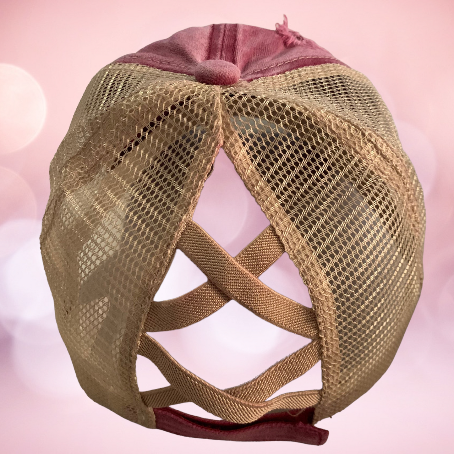 Ladies FishyAF Distressed Ponytail Hat - Khaki/Wine
