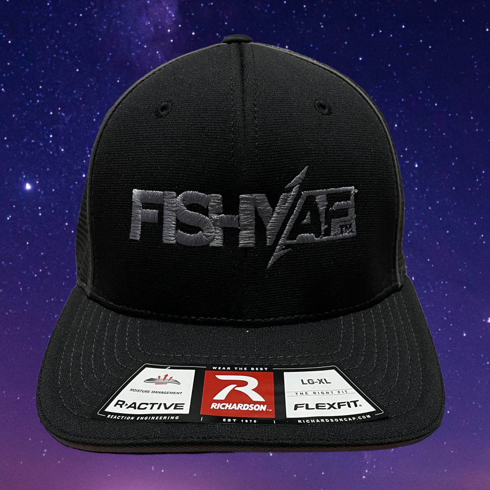 FishyAF Logo Flexfit Fitted Hats - Charcoal/Black