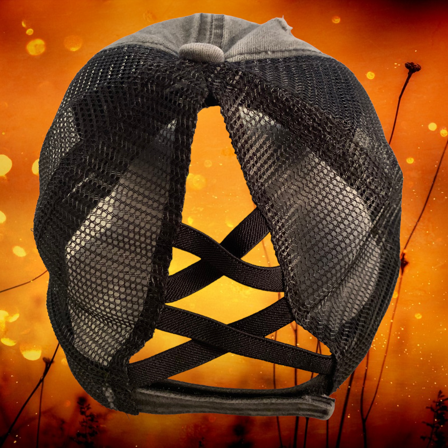 Ladies FishyAF Distressed Ponytail Hat - Black/Gray