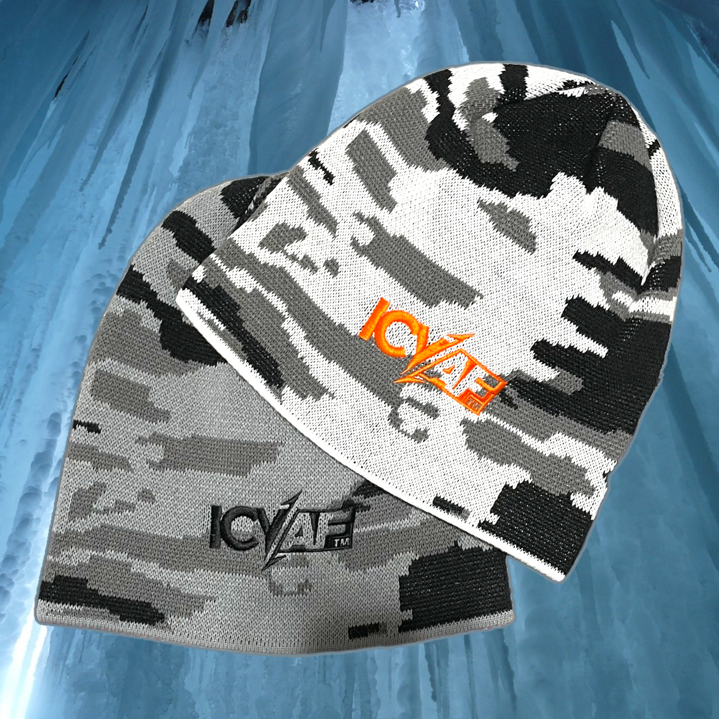 IcyAF Knit Beanie - White Camo/Orange