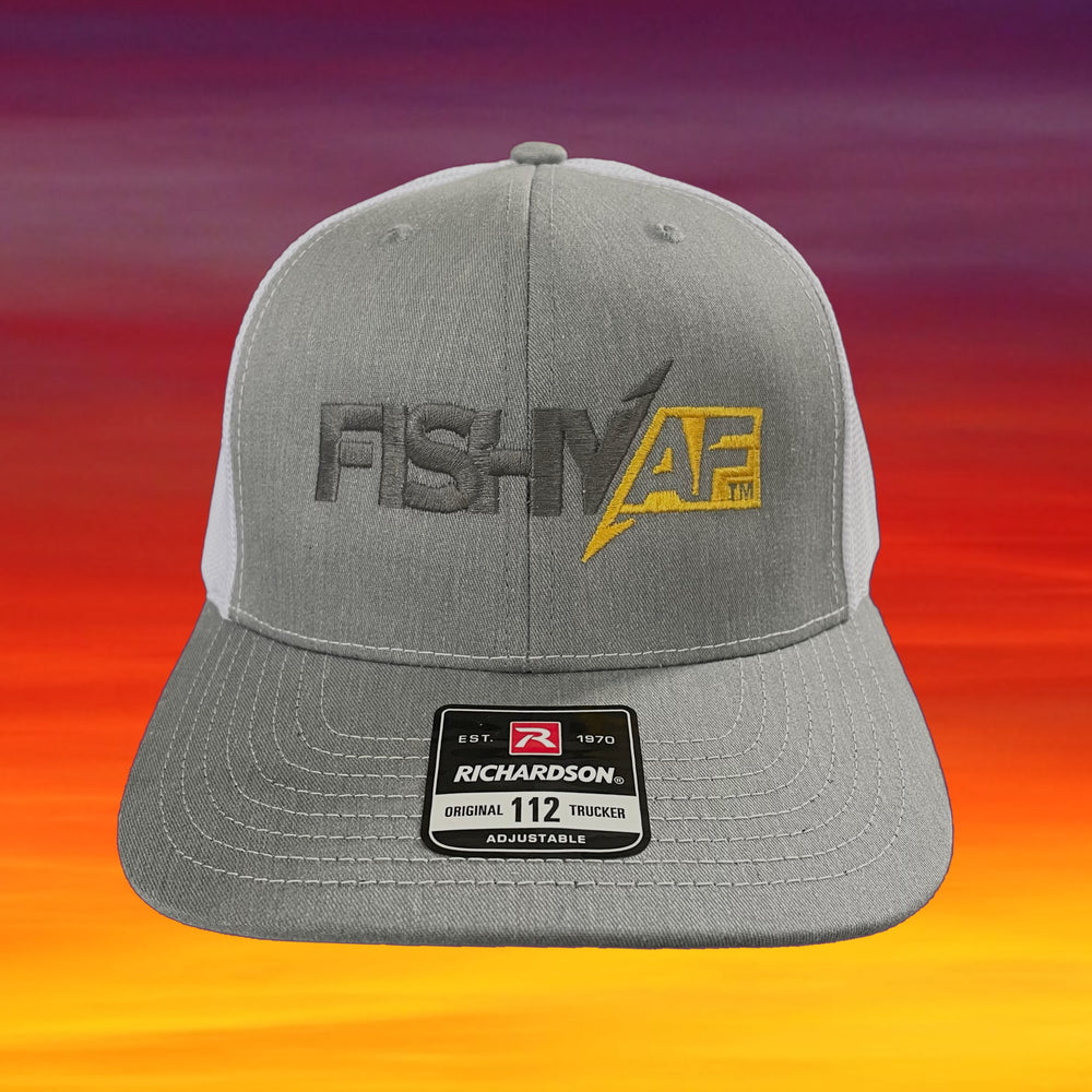 FishyAF Two-Toned Logo Snapback - White/Heather with Grey/Yellow Logo