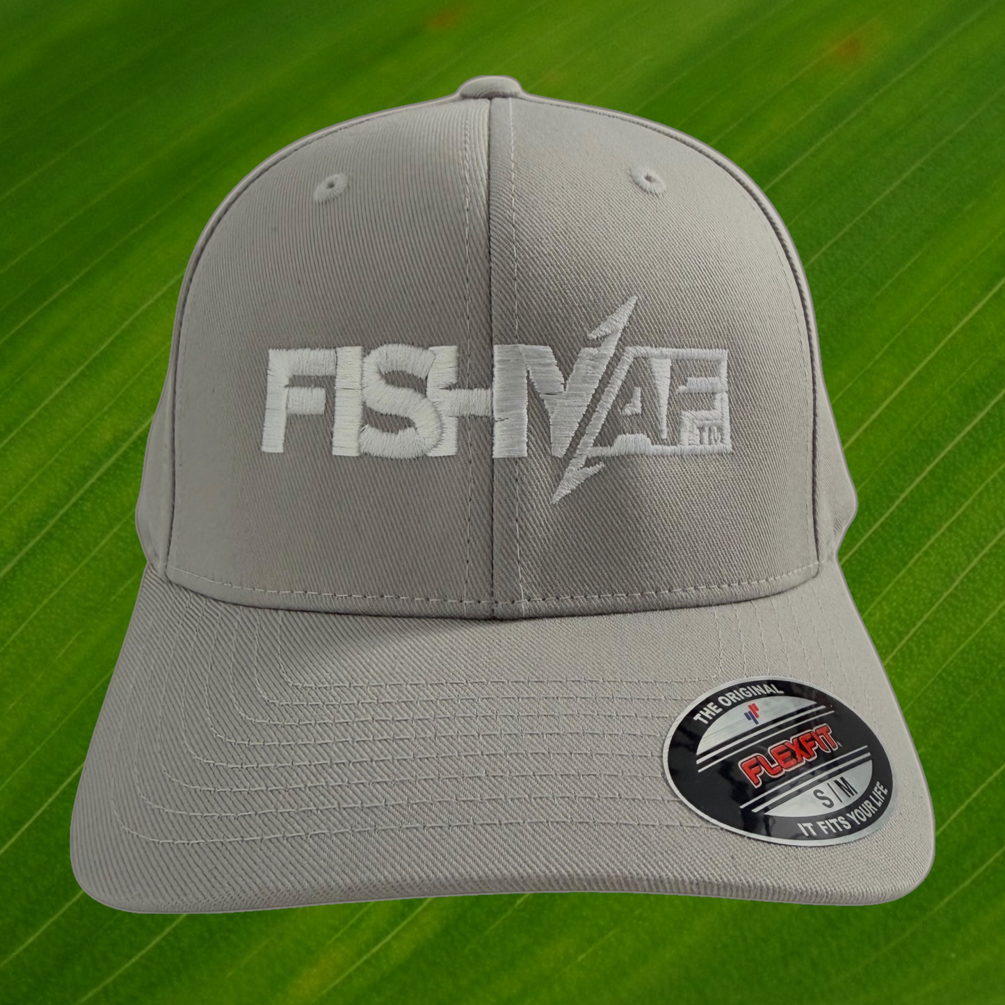 FishyAF Logo Flexfit Fitted Hat - White/Heather