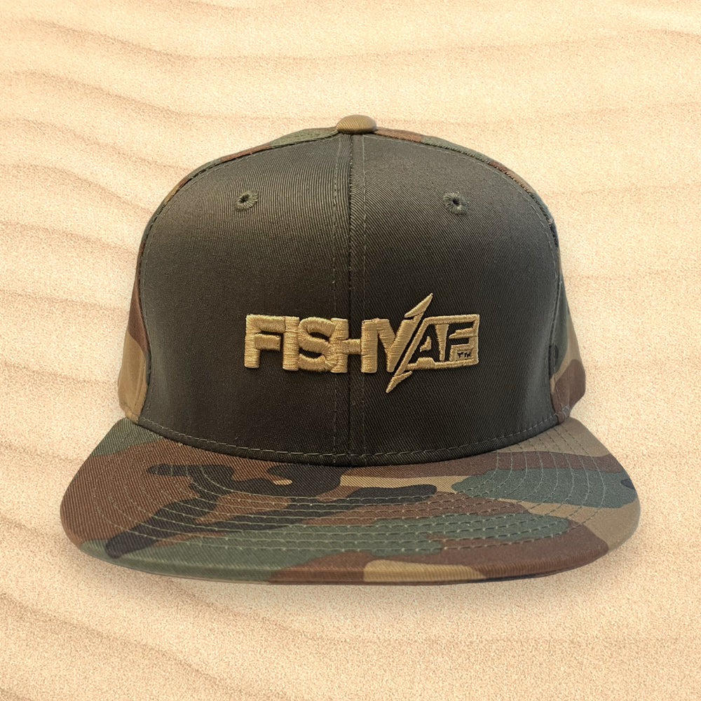 3D Small FishyAF Logo Flat Brim Snapback - Camo/Green