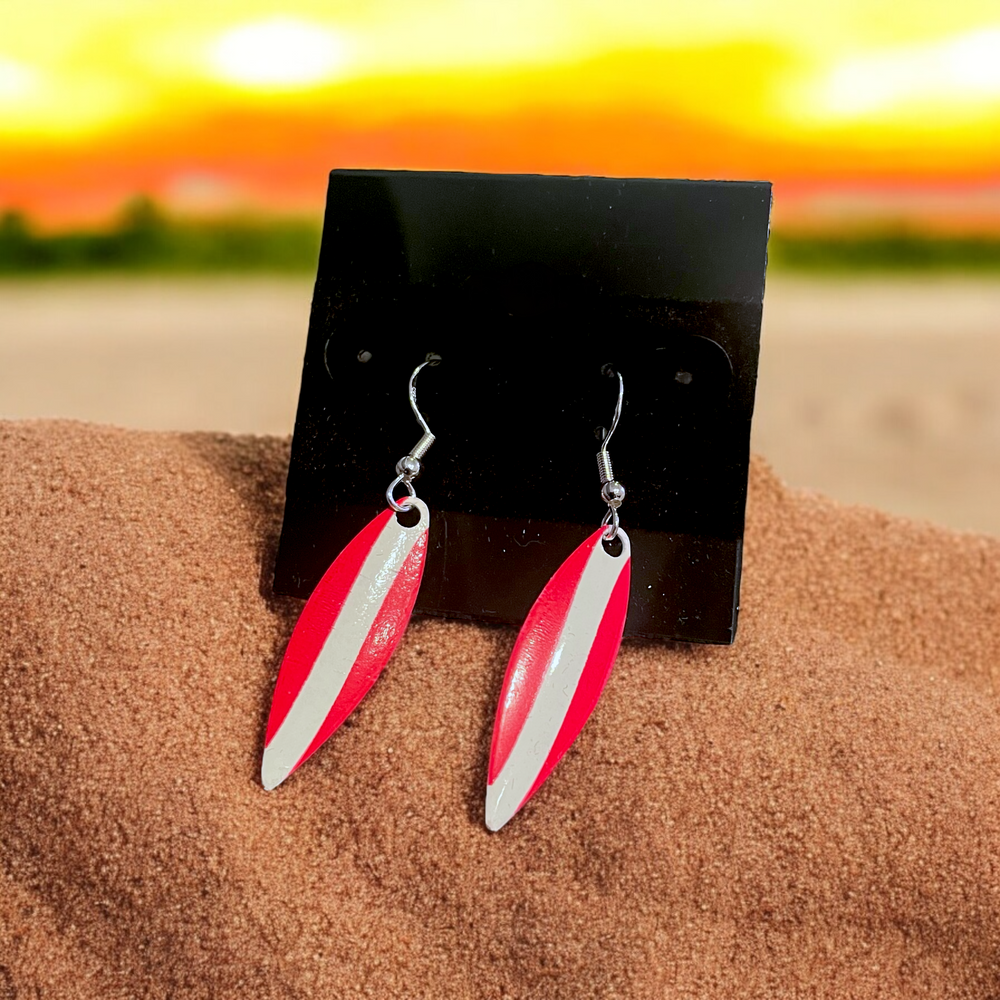 Willow Spinner Blade Earrings - Red/White Stripe