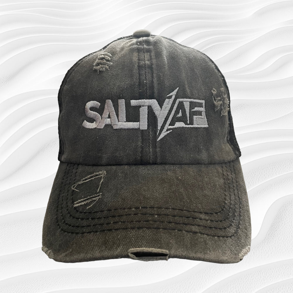 Ladies SaltyAF Distressed Ponytail Hat - Black/Gray