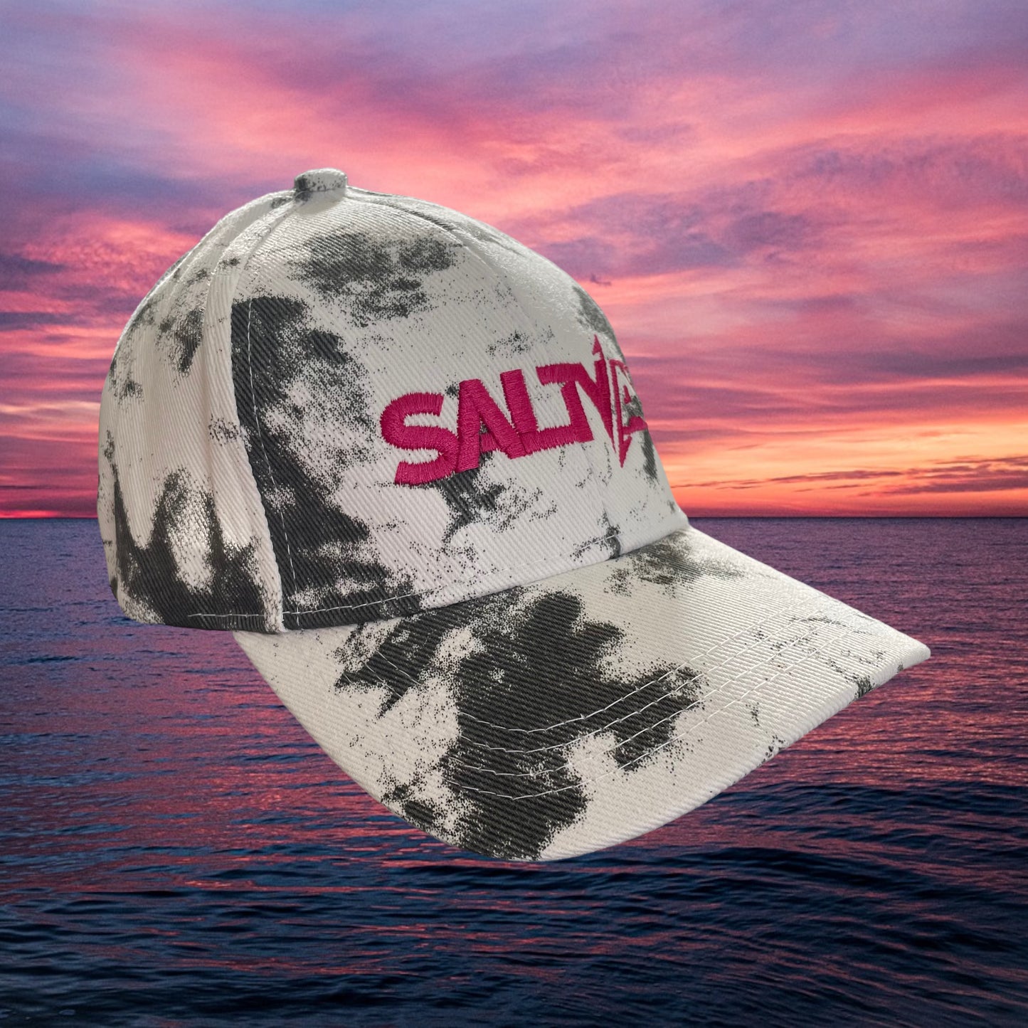 Ladies SaltyAF Tie Dye Ponytail Hat - Black/Fuschia