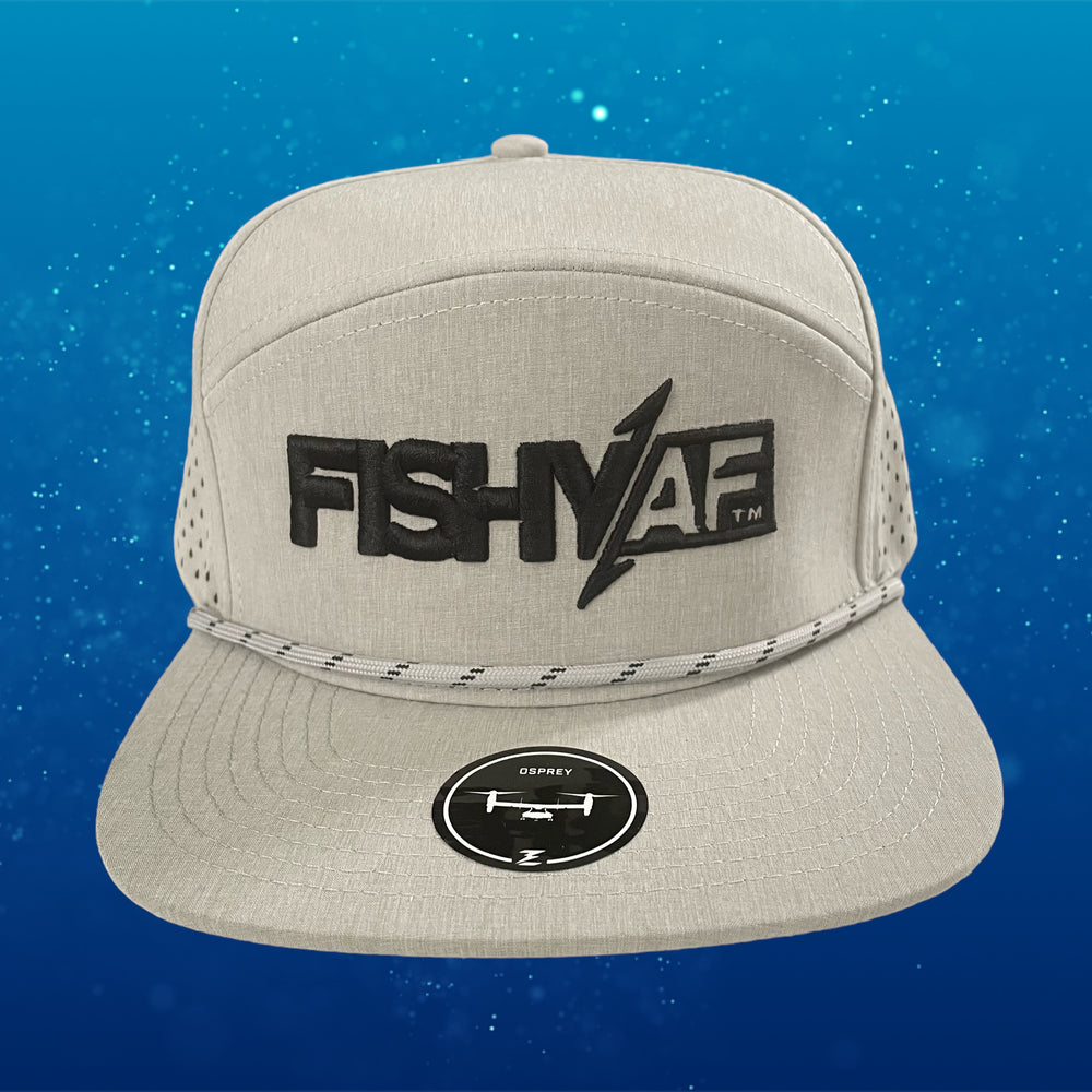 3D FishyAF Logo 7 Panel Flat Brim Rope Snapback - Heather Grey