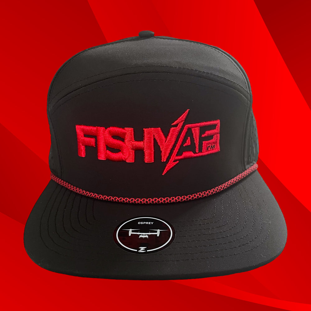 
                      
                        3D FishyAF Logo 7 Panel Flat Brim Rope Snapback - Black/Red
                      
                    