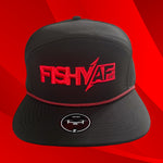3D FishyAF Logo 7 Panel Flat Brim Rope Snapback - Black/Red