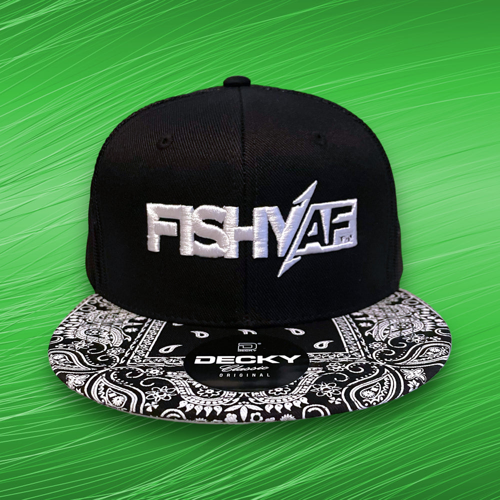 FishyAF Logo Flat Brim Snapback - Black Bandana