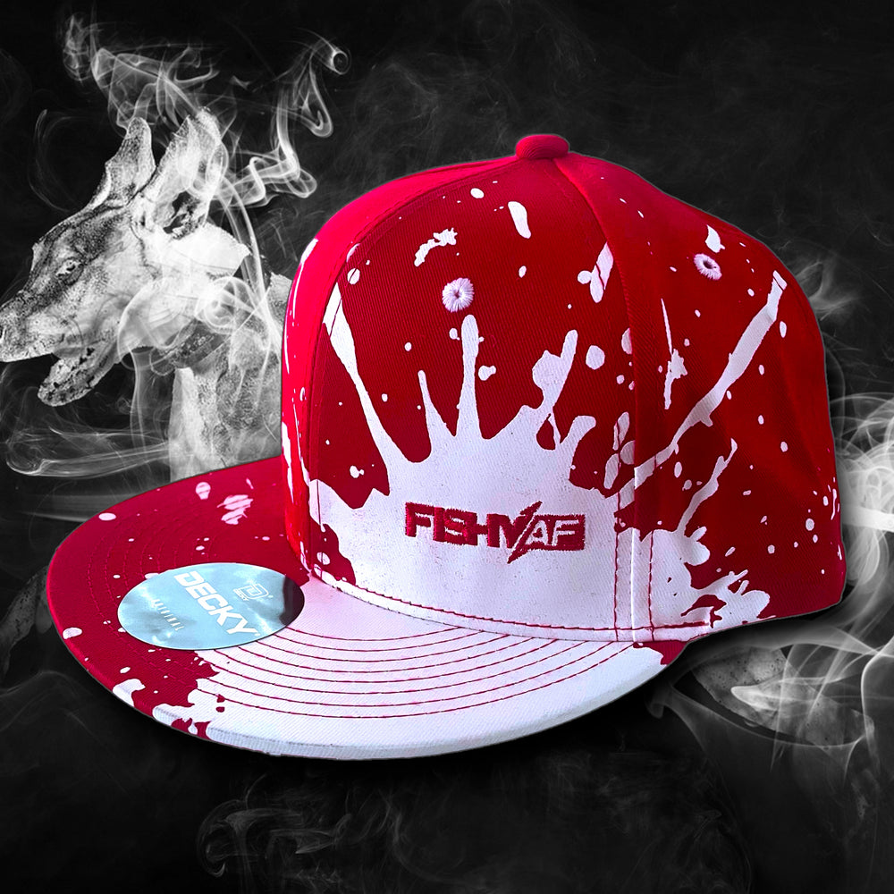 Small FishyAF Logo Flat Brim Snapback - Red Splatter