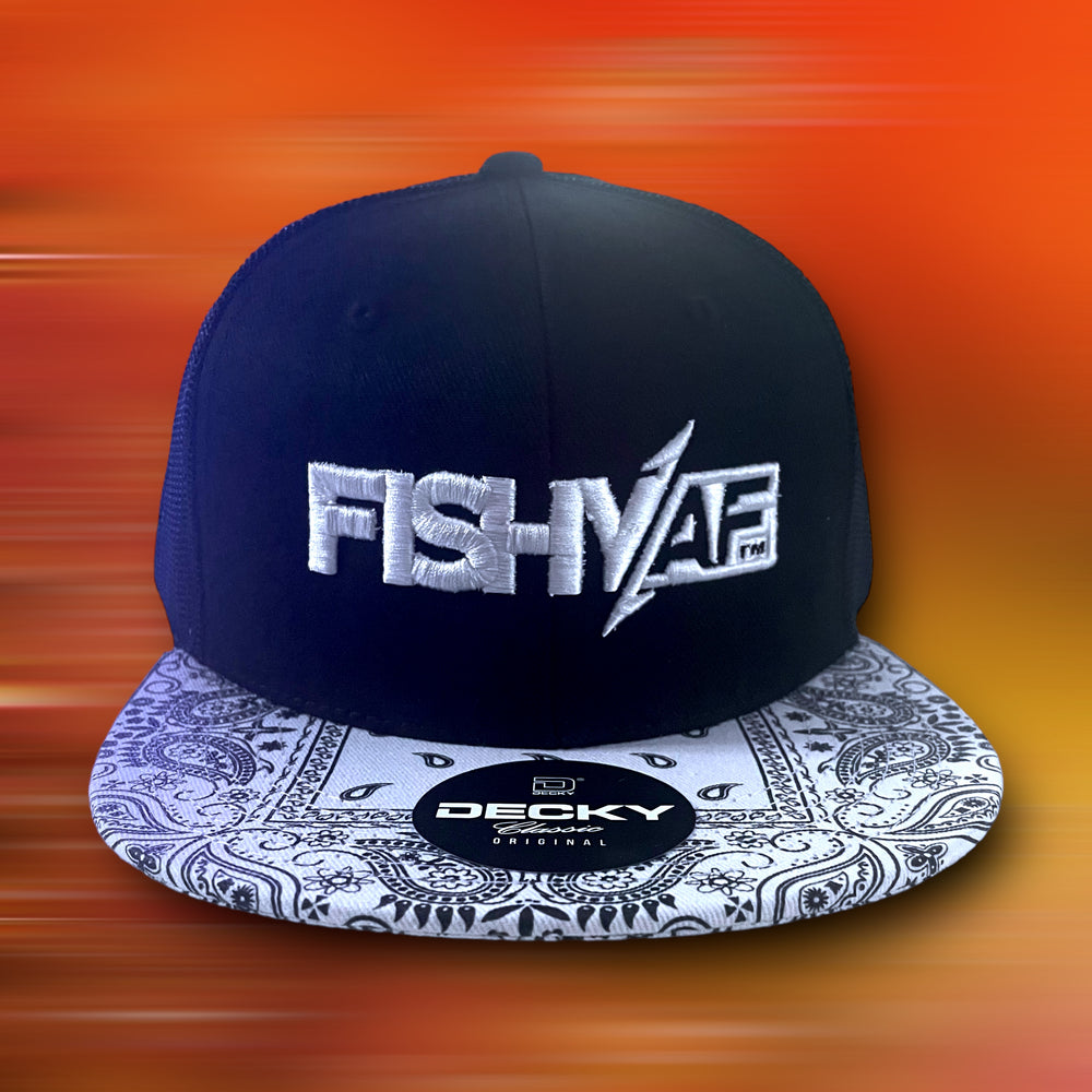 
                      
                        3D FishyAF Logo Flat Brim Snapback - Black with White Bandana
                      
                    