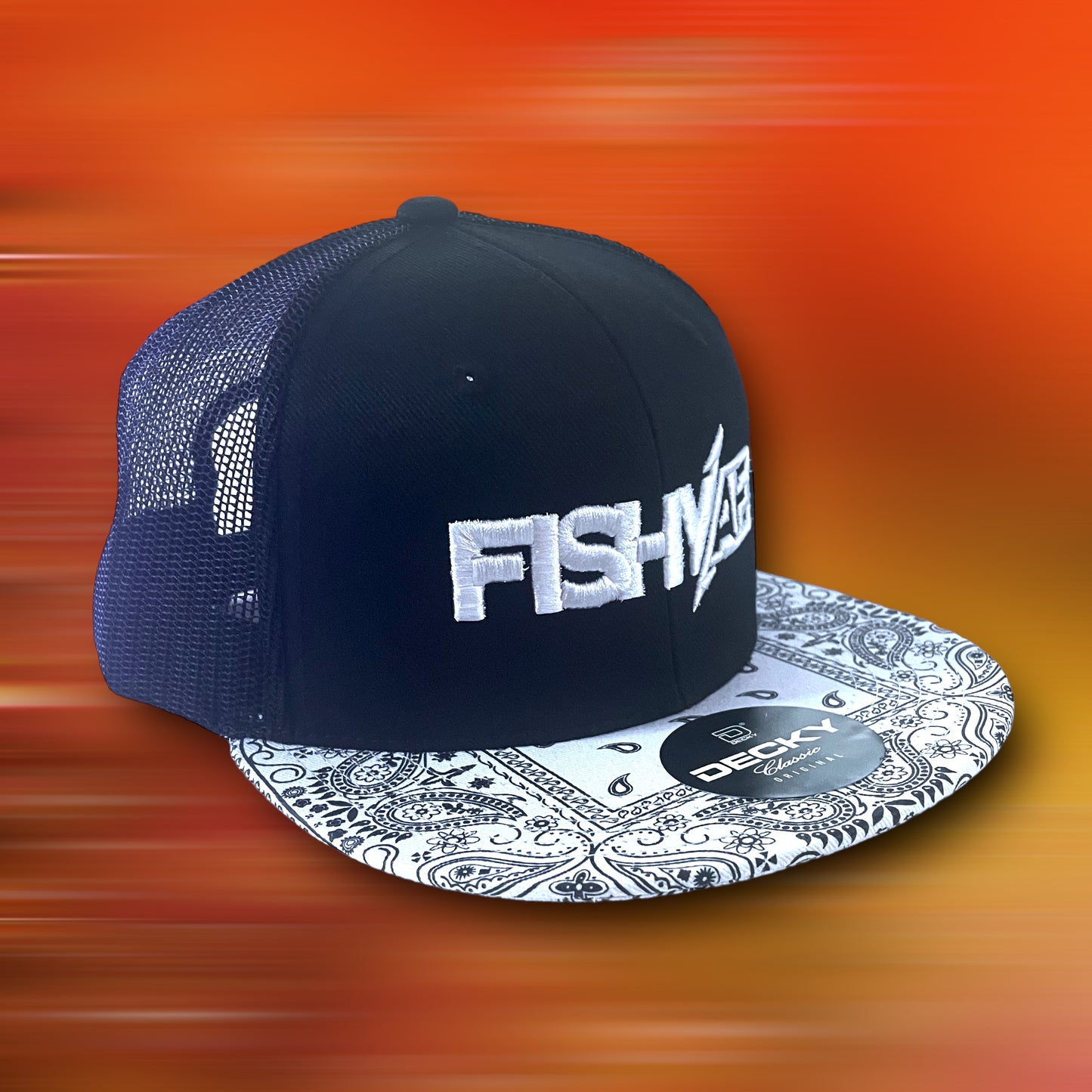 3D FishyAF Logo Flat Brim Snapback - Black with White Bandana