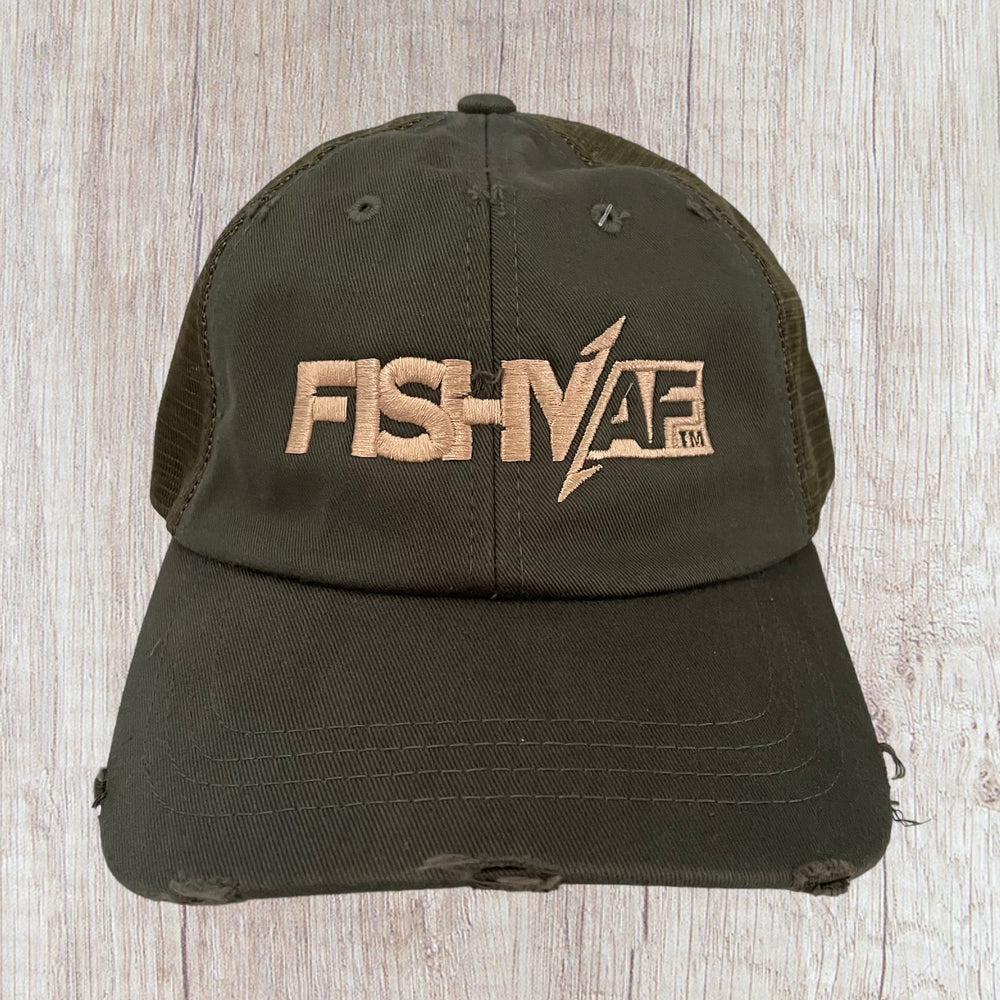 FishyAF Distressed Snapback - Olive Green