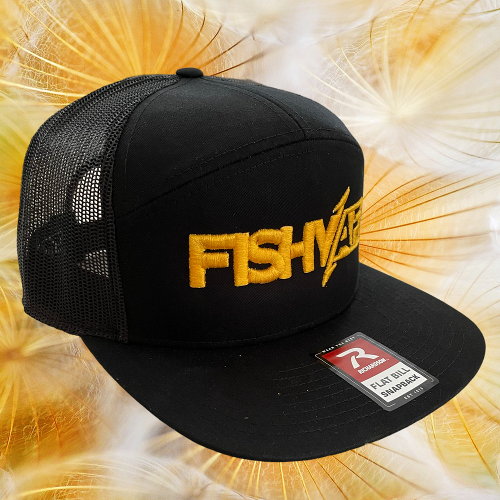 3D FishyAF Logo 7 Panel Flat Brim Snapback - Black