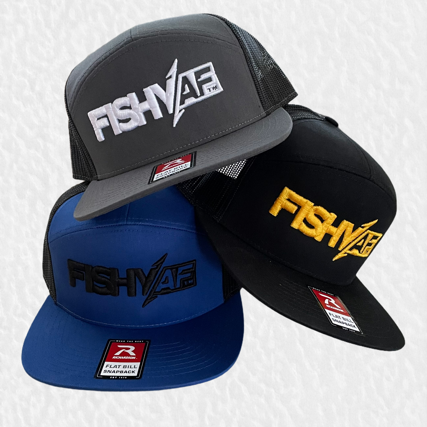 3D FishyAF Logo 7 Panel Flat Brim Snapback - Black
