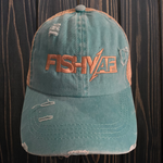 Ladies FishyAF Distressed Ponytail Hat - Khaki/Teal