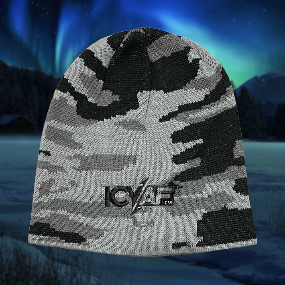 IcyAF Knit Beanie - Grey Camo/Black