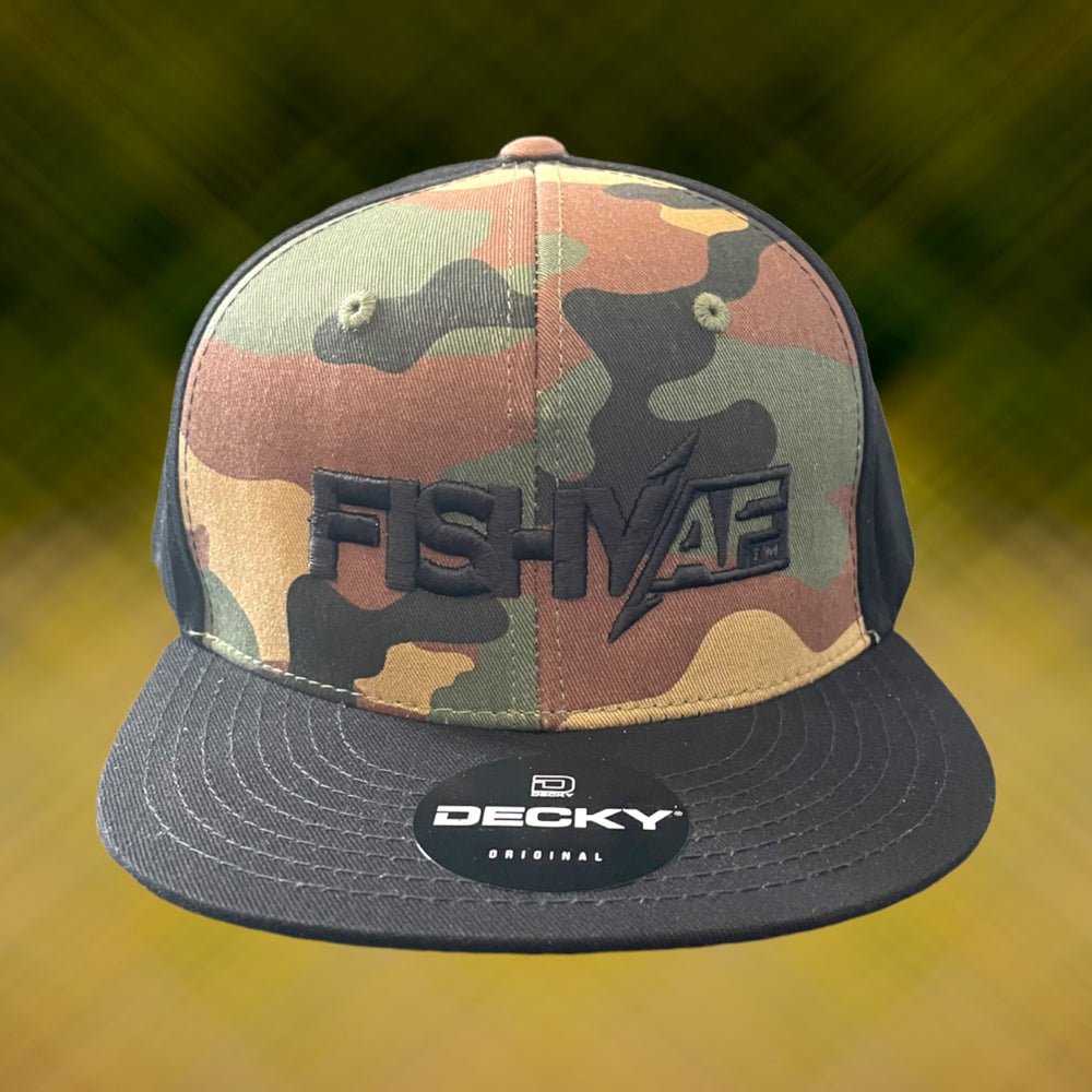 3D FishyAF Logo Flat Brim Snapback - Camo/Black