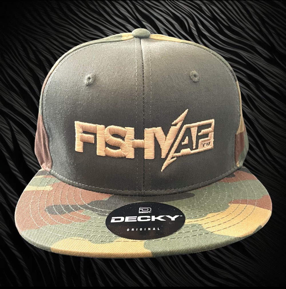 3D FishyAF Logo Flat Brim Snapback - Camo/Green