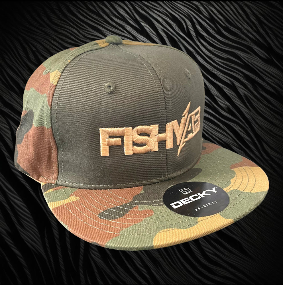 3D FishyAF Logo Flat Brim Snapback - Camo/Green